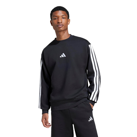 adidas Men's Essentials 3-Stripes Fleece Sportswear Sweatshirt, Black/White, Large